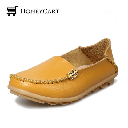Womens Leather Loafers Flats Soft Walking Shoes Yellow / Us 5.5 Ltt-Shoes
