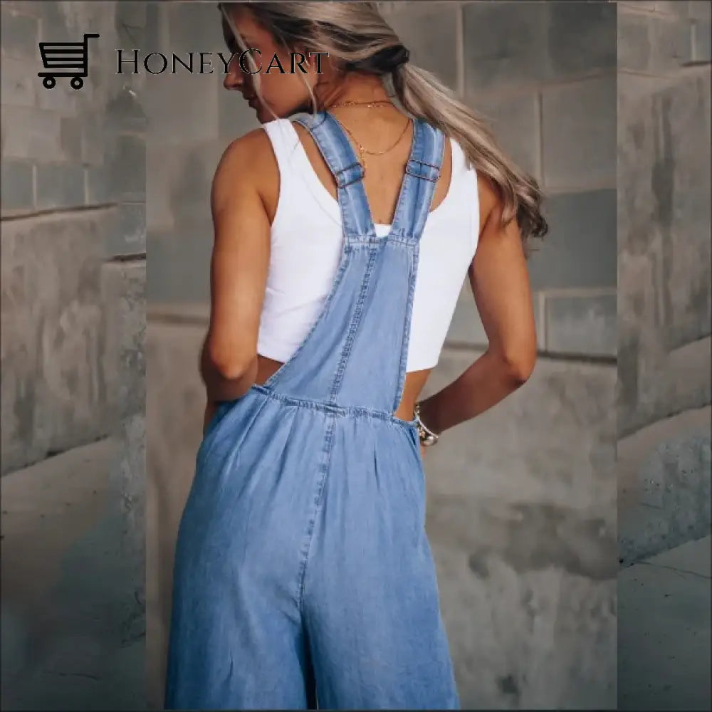 Womens Loose Adjustable Strap Wide Leg Denim Tool