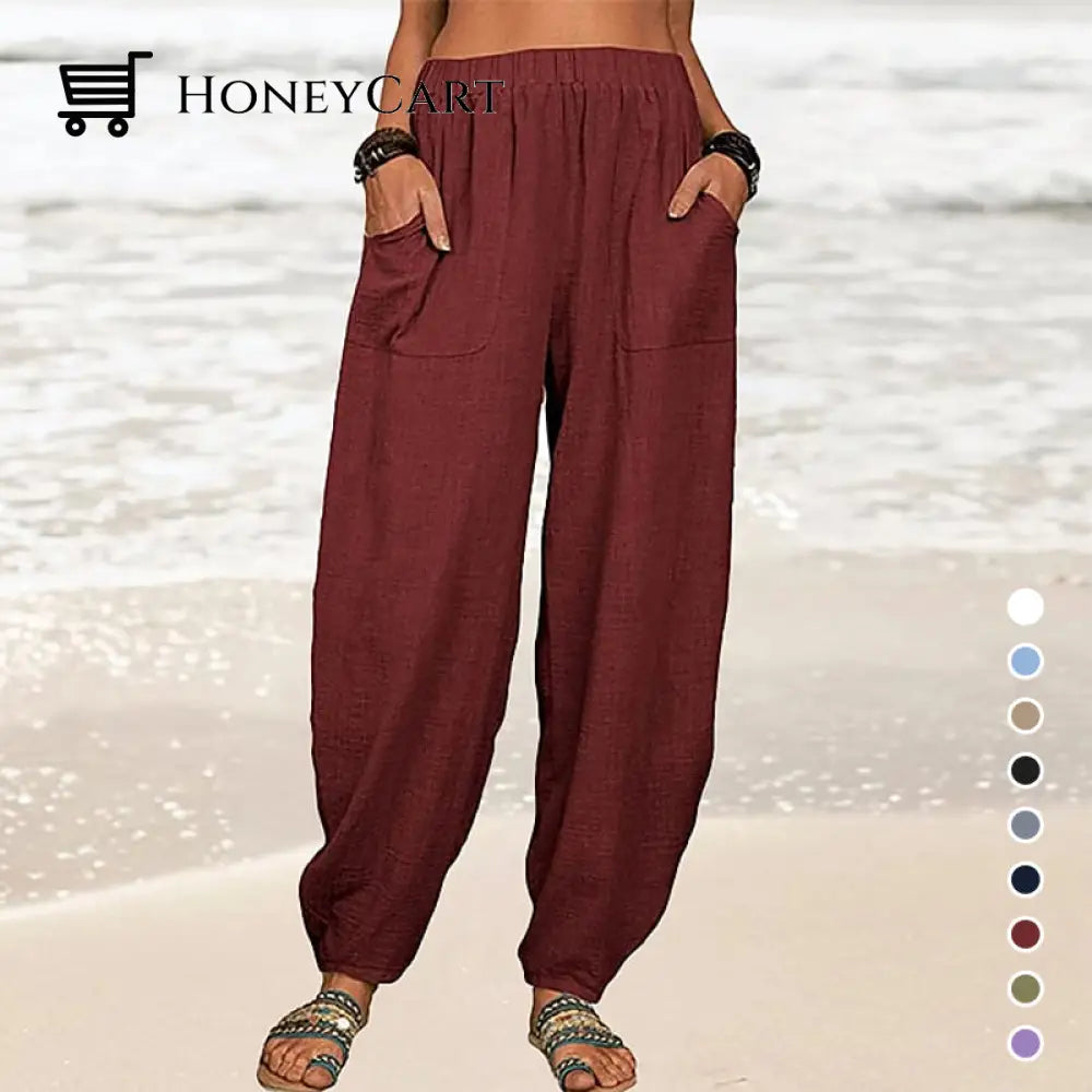 Womens Loose Cotton And Linen Casual Pants