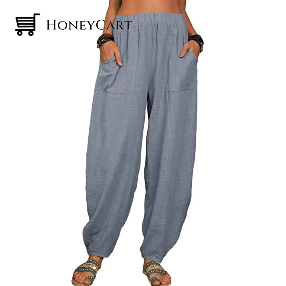 Womens Loose Cotton And Linen Casual Pants Gray / S