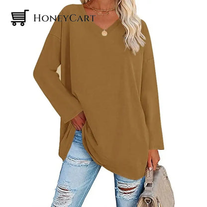 Womens Loose Long Sleeve Fashion V Neck Knit Top Earthly Yellow / S Tool