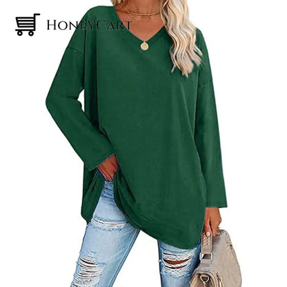 Womens Loose Long Sleeve Fashion V Neck Knit Top Green / S Tool