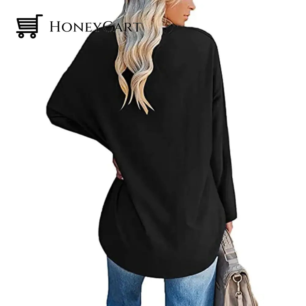 Womens Loose Long Sleeve Fashion V Neck Knit Top Tool