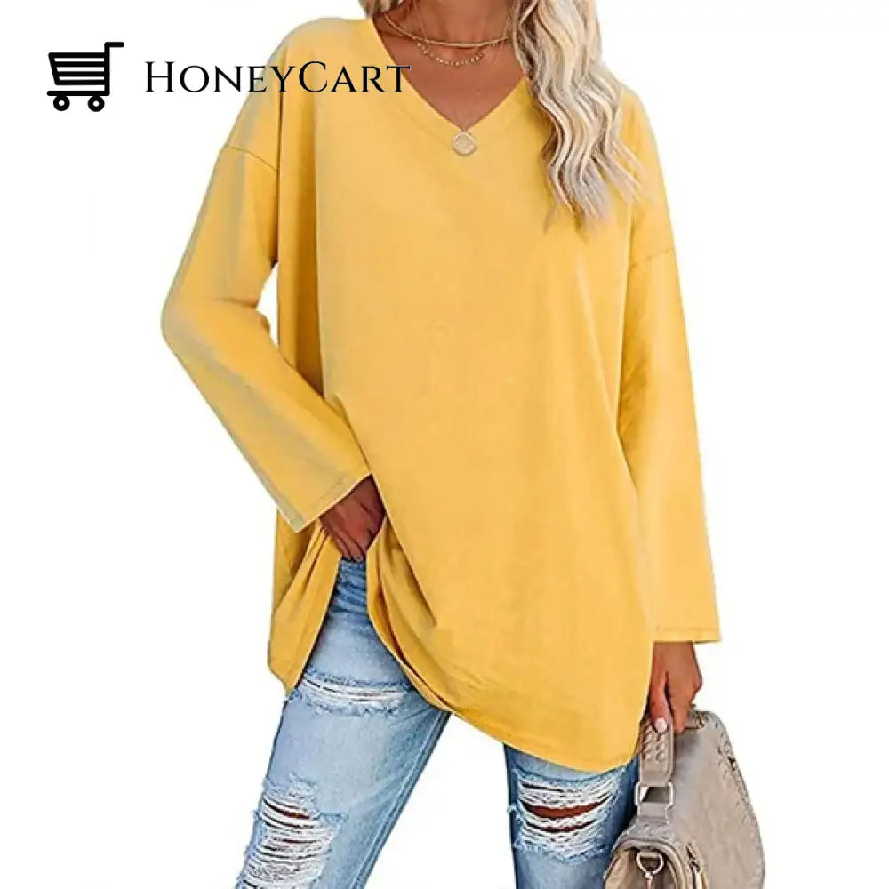 Womens Loose Long Sleeve Fashion V Neck Knit Top Tool