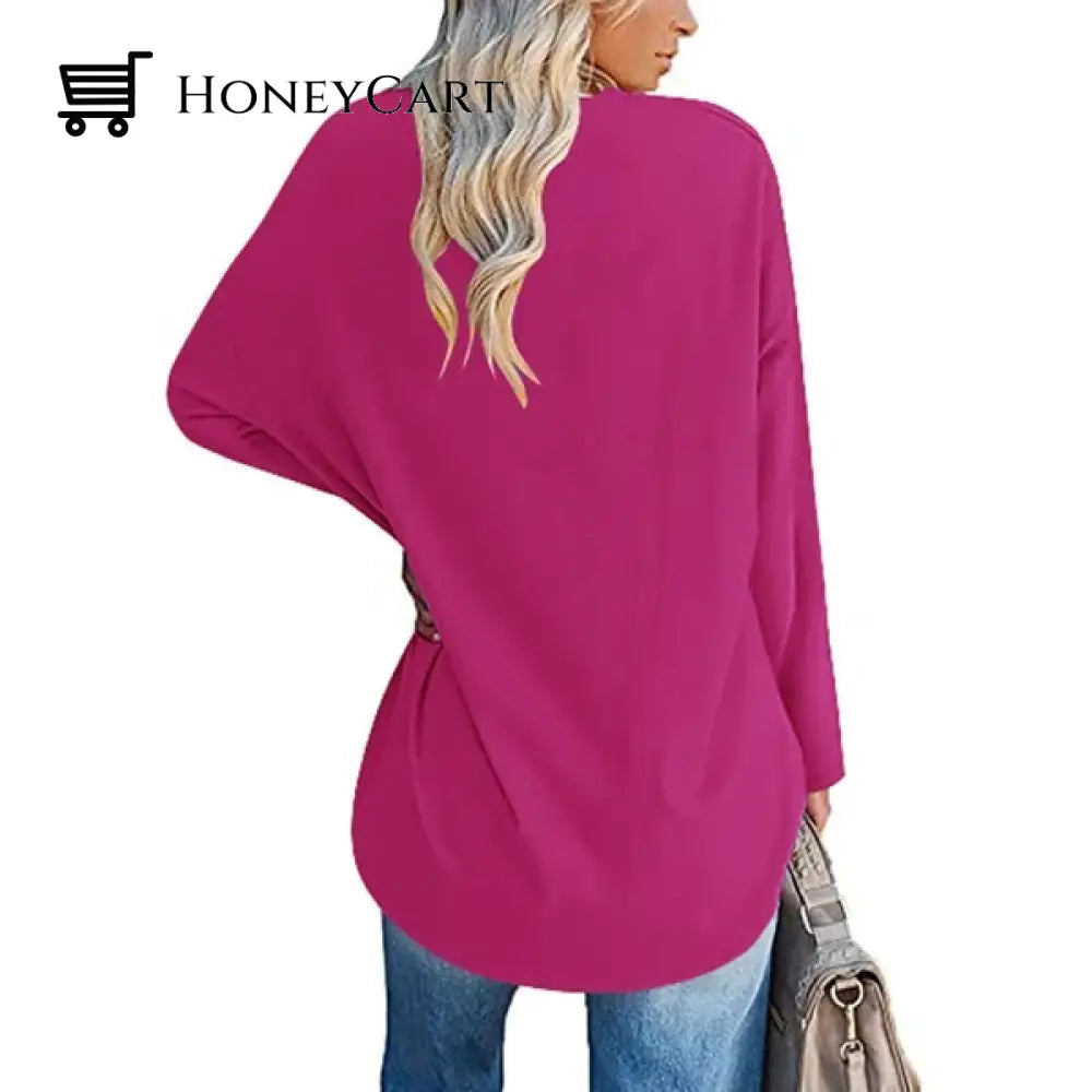 Womens Loose Long Sleeve Fashion V Neck Knit Top Tool