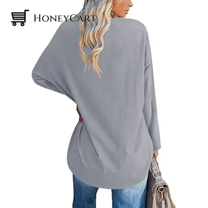 Womens Loose Long Sleeve Fashion V Neck Knit Top Tool