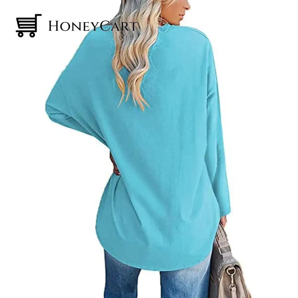 Womens Loose Long Sleeve Fashion V Neck Knit Top Tool