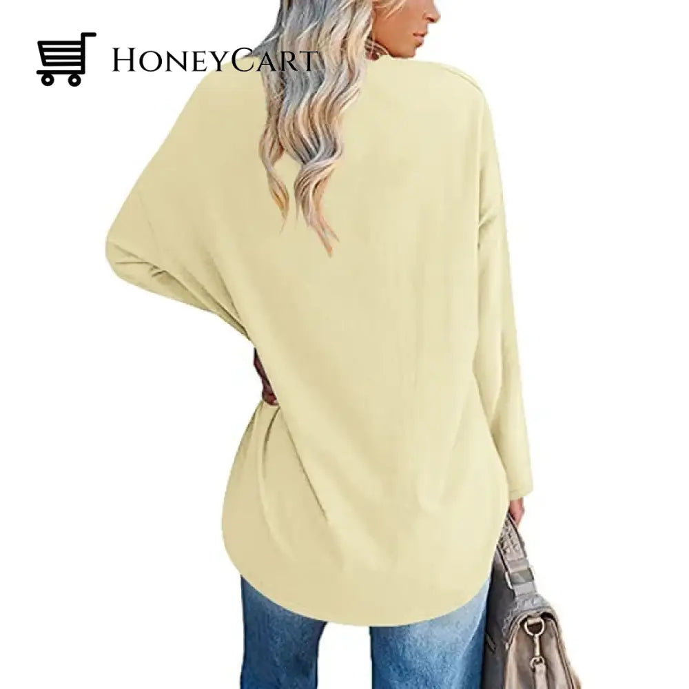 Womens Loose Long Sleeve Fashion V Neck Knit Top Tool