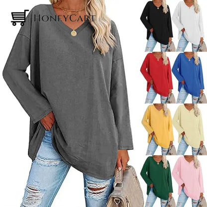 Womens Loose Long Sleeve Fashion V Neck Knit Top Tool