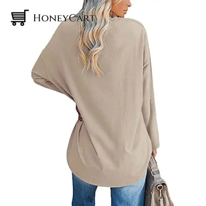 Womens Loose Long Sleeve Fashion V Neck Knit Top Tool