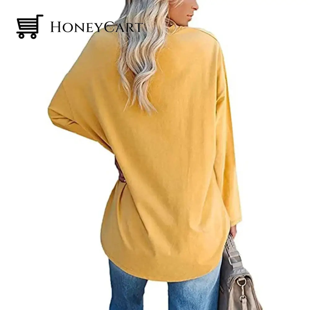 Womens Loose Long Sleeve Fashion V Neck Knit Top Tool