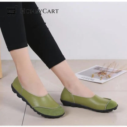 Womens Moccasins Soft Leather Flats For Bunions Green / 5.5 Womans