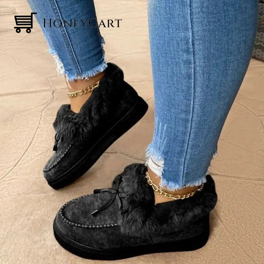 Womens Round Toe Fleece Thick Warm Cotton Shoes Black / Us 4.5 Accessories