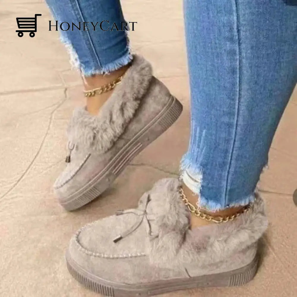 Womens Round Toe Fleece Thick Warm Cotton Shoes Gray / Us 4.5 Accessories