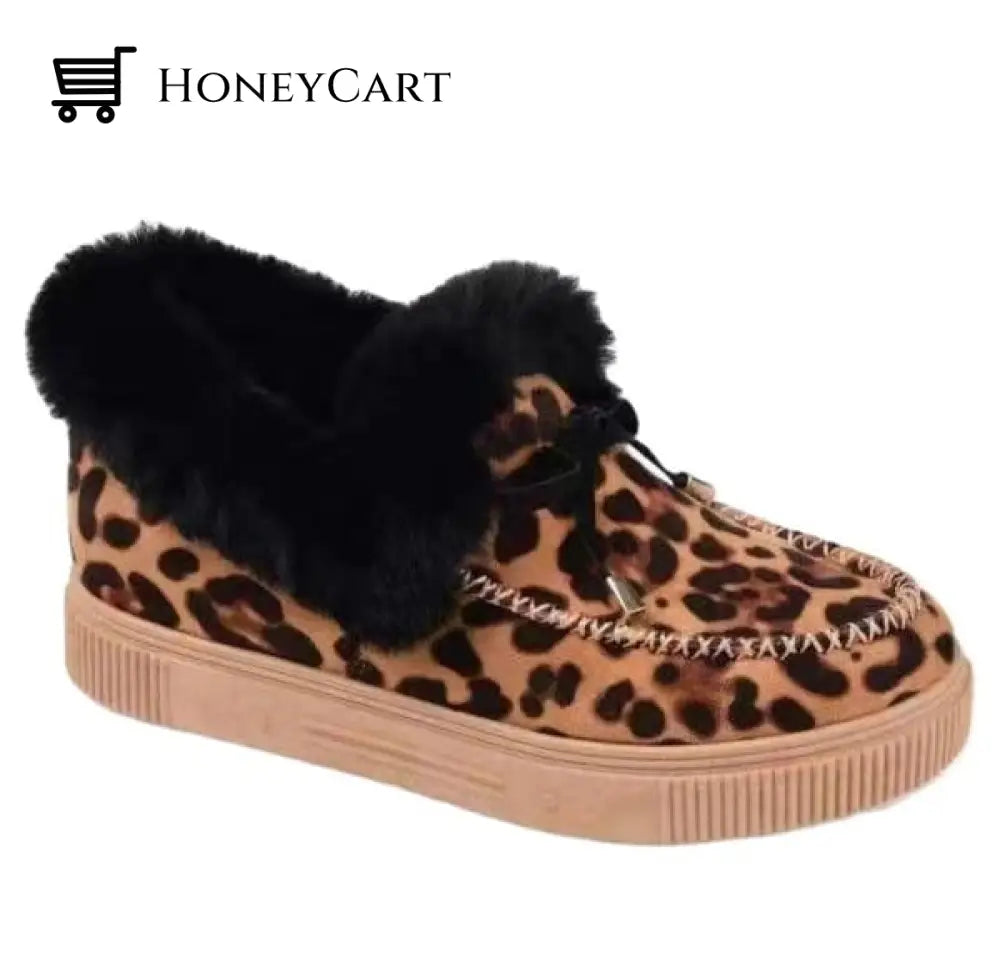 Womens Round Toe Fleece Thick Warm Cotton Shoes Leopard Grain / Us 4.5 Accessories