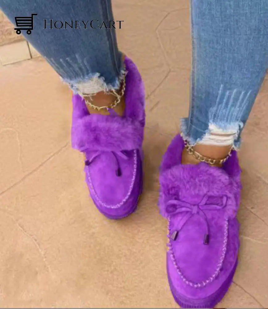 Womens Round Toe Fleece Thick Warm Cotton Shoes Purple / Us 4.5 Accessories