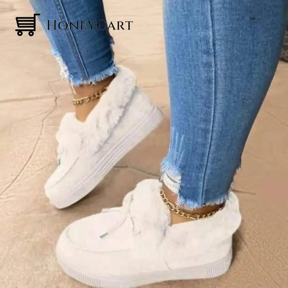 Womens Round Toe Fleece Thick Warm Cotton Shoes White / Us 5-5.5 Accessories
