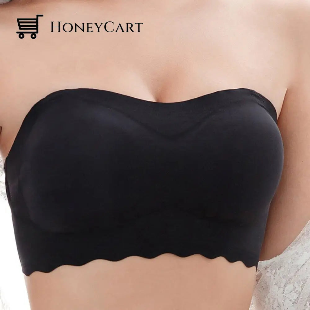 Womens Seamless Bandeau Crop Tube Top Bra Strapless Padded Bralette Black*2($19.99 For Each) / M