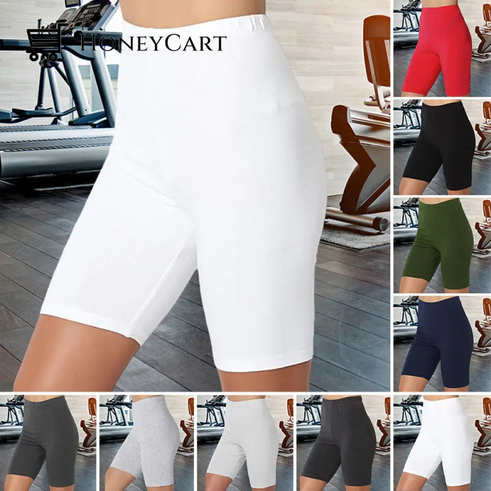 Womens Solid Color Fat Five-Point Yoga Sports And Leisure Pants
