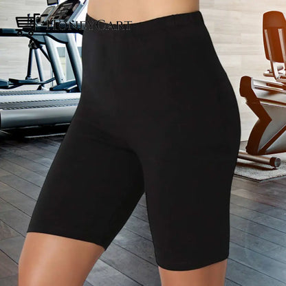 Womens Solid Color Fat Five-Point Yoga Sports And Leisure Pants Black / S