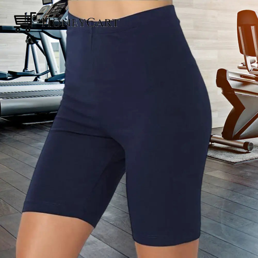 Womens Solid Color Fat Five-Point Yoga Sports And Leisure Pants Dark Blue / S