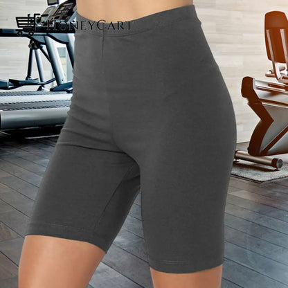 Womens Solid Color Fat Five-Point Yoga Sports And Leisure Pants Dark Gray / S