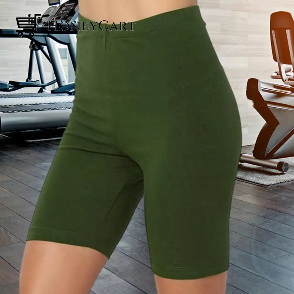 Womens Solid Color Fat Five-Point Yoga Sports And Leisure Pants Green / S