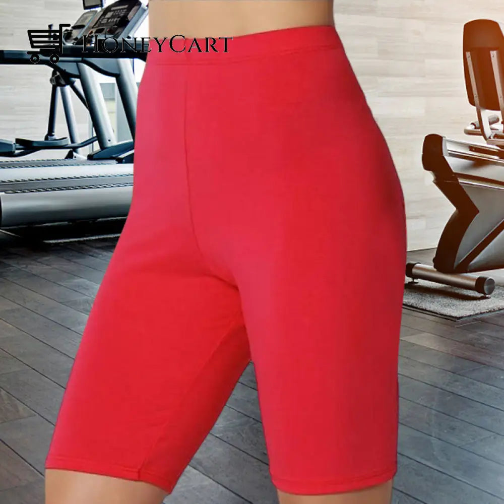 Womens Solid Color Fat Five-Point Yoga Sports And Leisure Pants Red / S