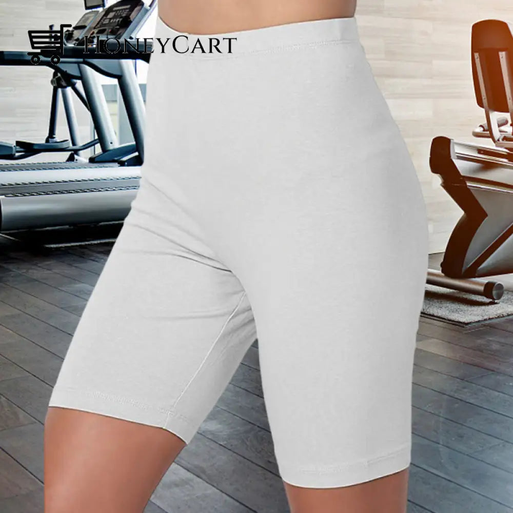 Womens Solid Color Fat Five-Point Yoga Sports And Leisure Pants White Gray / S