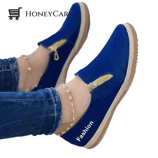 Womens Solid Color Zipper Casual Shoes