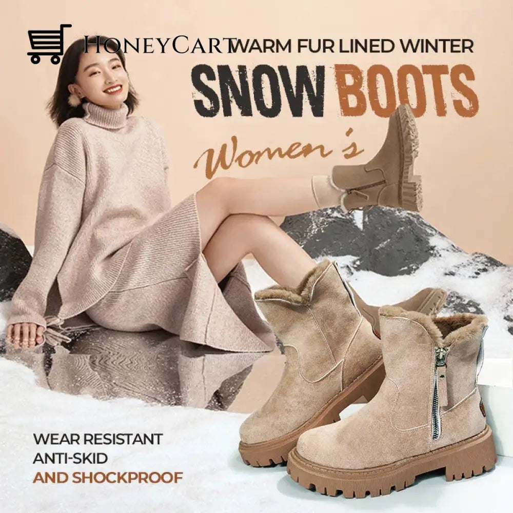 Womens Warm Fur Lined Winter Snow Boots Black / Eu 35 Shoes