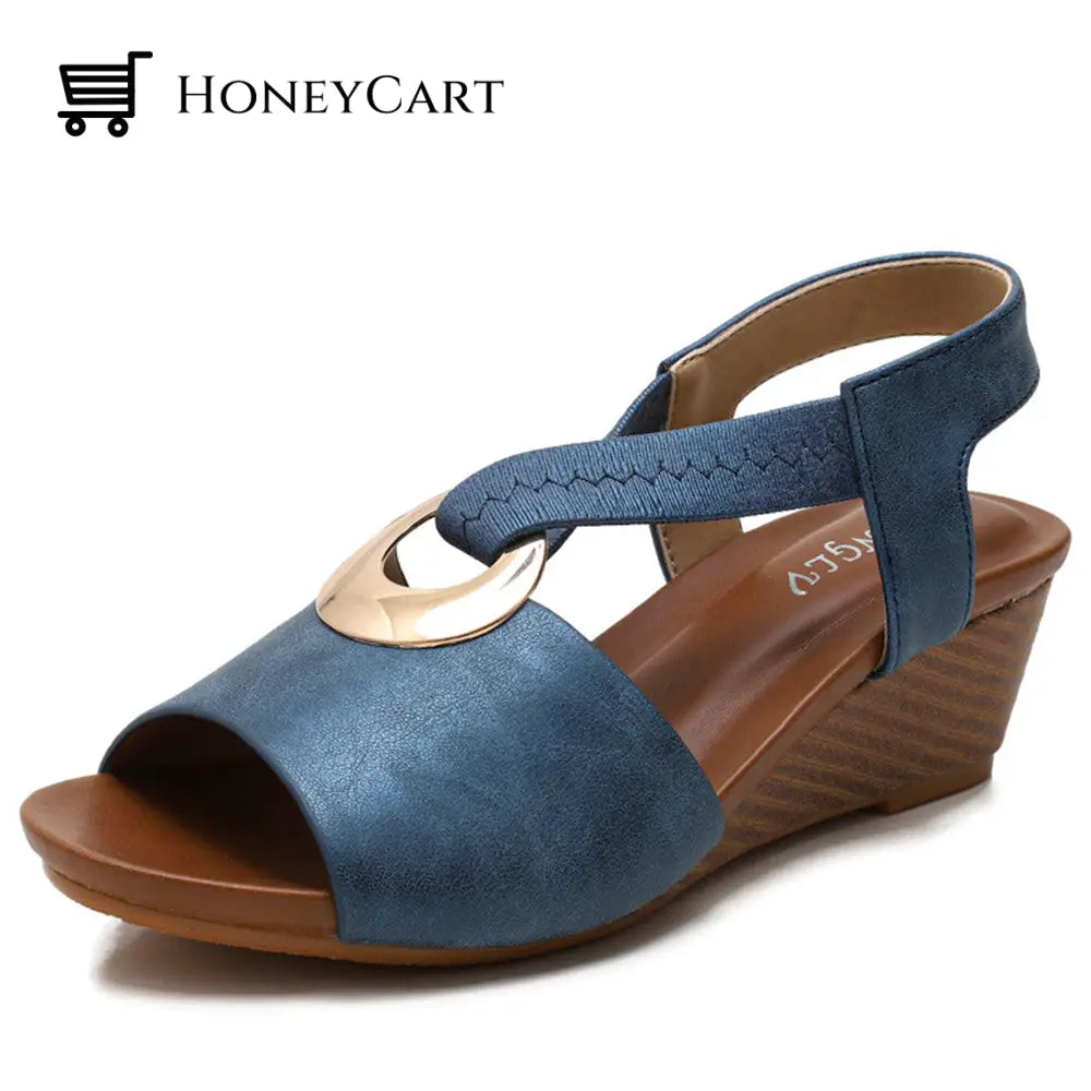 Womens Wedge Mules Platform Slides Slip On High Heel Dress Sandals 6.5 / Blue Myx-Shoes