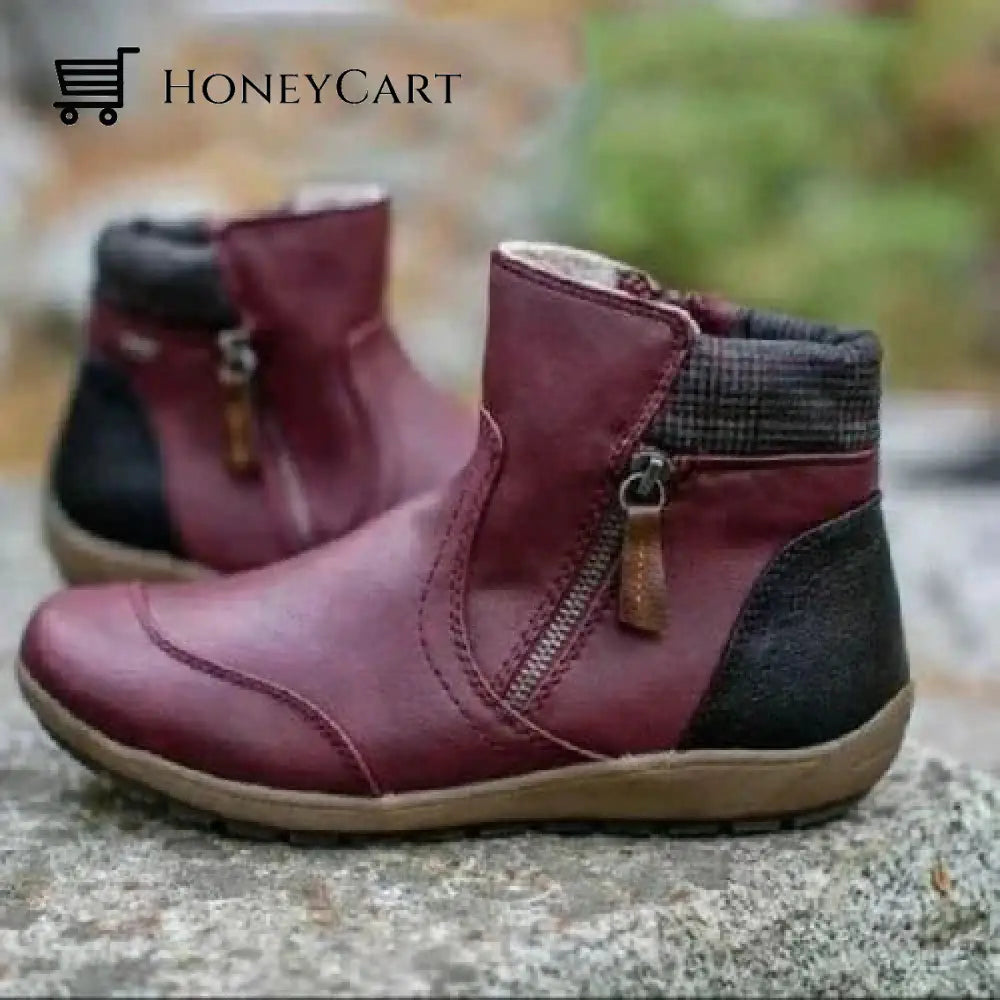 Womens Zipper Waterproof Ankle-Support Boots Burgundy / Us 4 Shoes