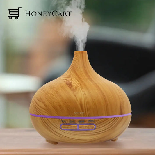 Wood Grain Ultrasonic Cool Mist Diffuser With 7 Color Led Lights Wellness