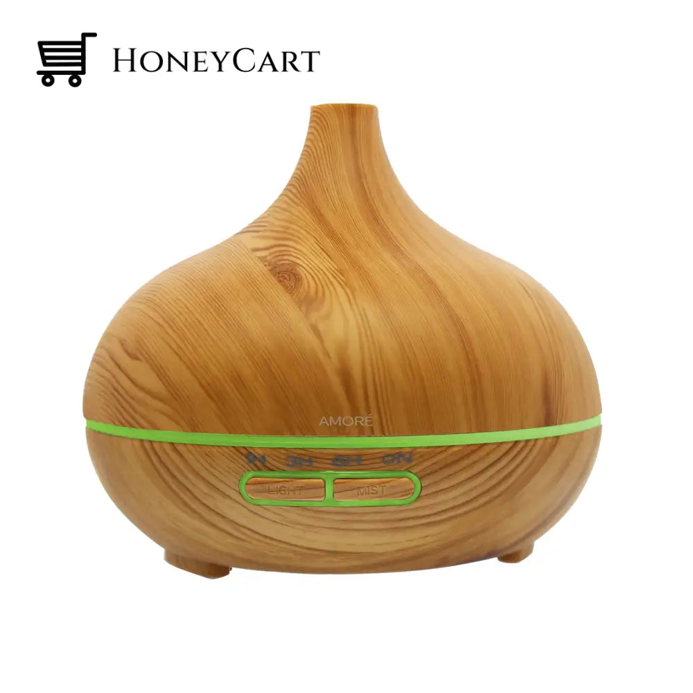 Wood Grain Ultrasonic Cool Mist Diffuser With 7 Color Led Lights Wellness