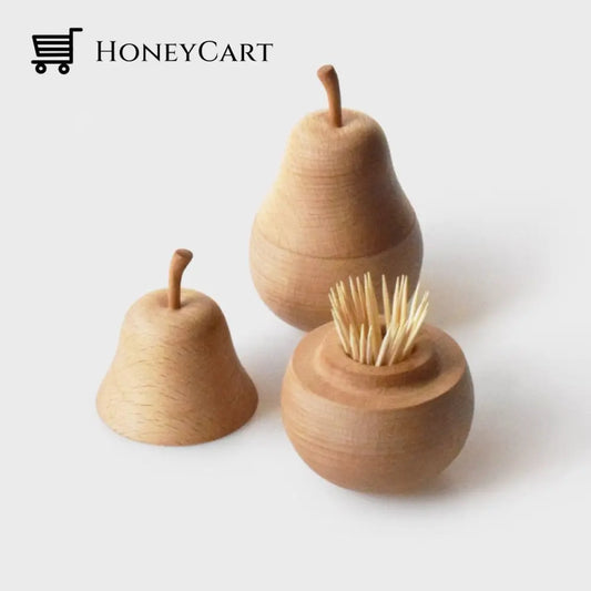 Wooden Pear Toothpick Holder Toothpicks