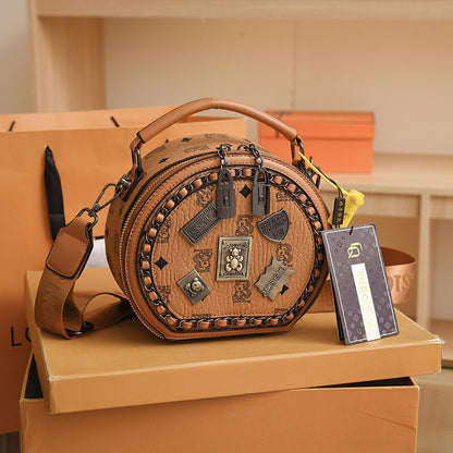 Bear Badge Print Real Leather Purse Handbags